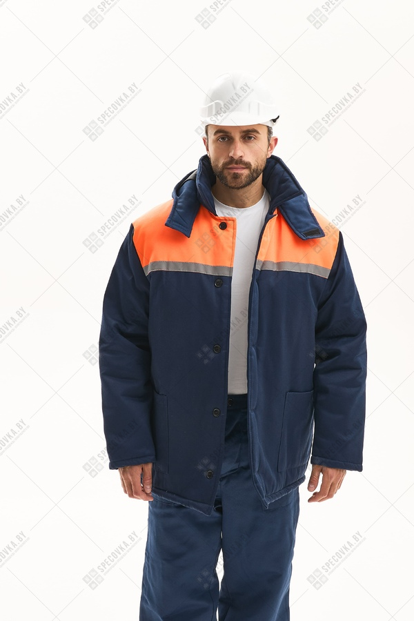 Куртка утеплённая (оранжевая вставка) с капюшоном